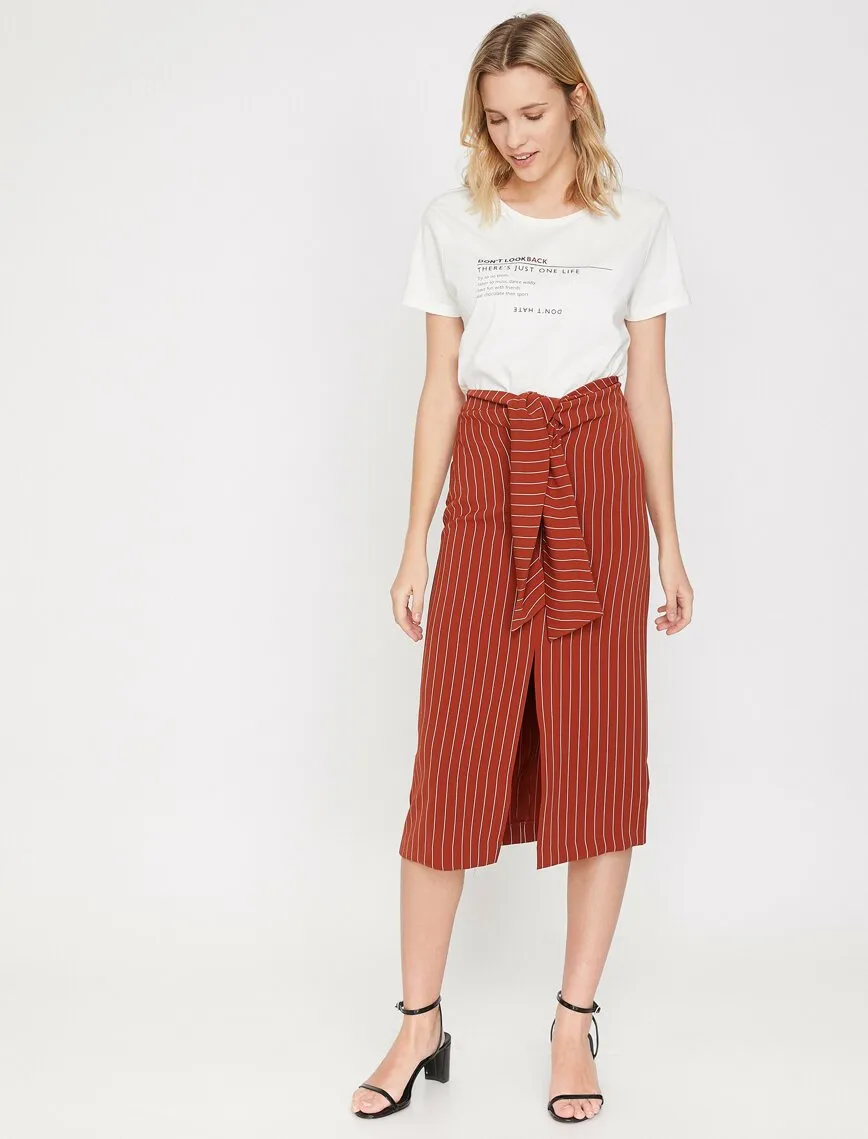 11970 Brown Striped Midi Skirt