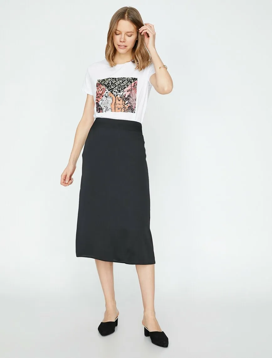 11972 Black Plain Midi Skirt