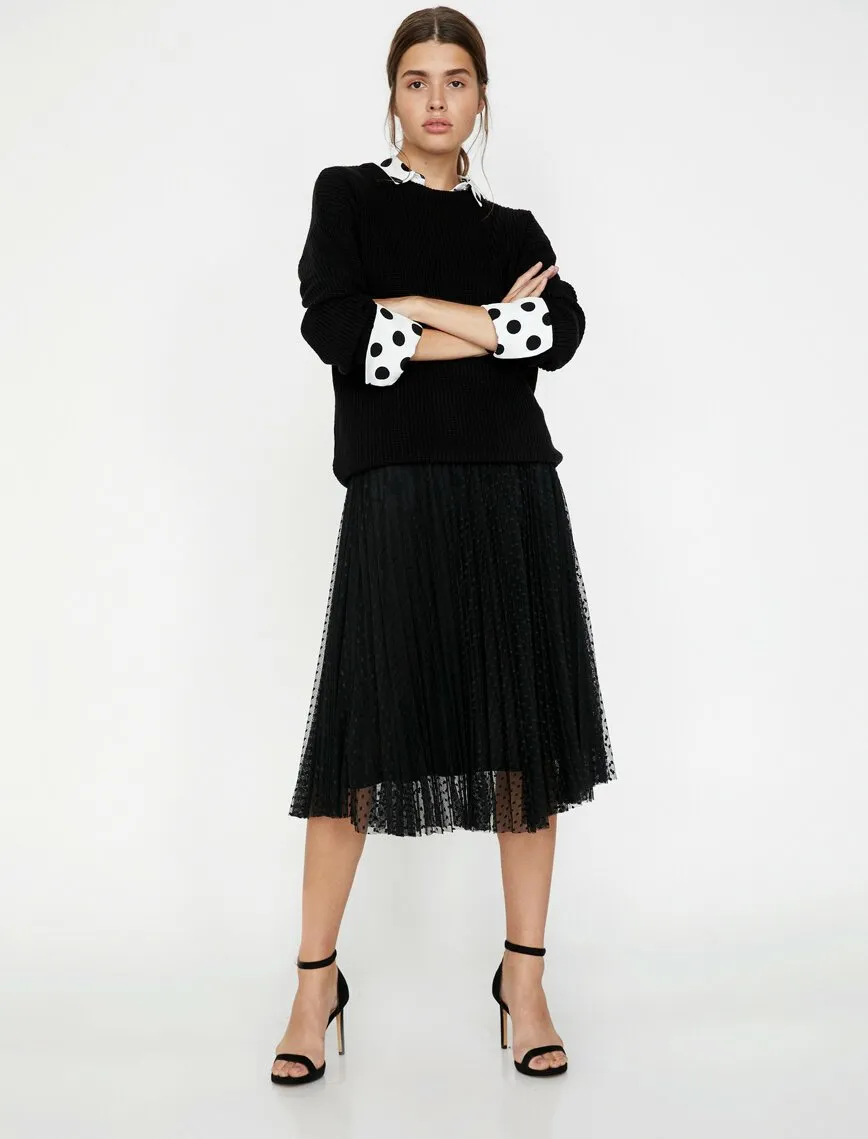 12135 Black Tulle Midi Skirt