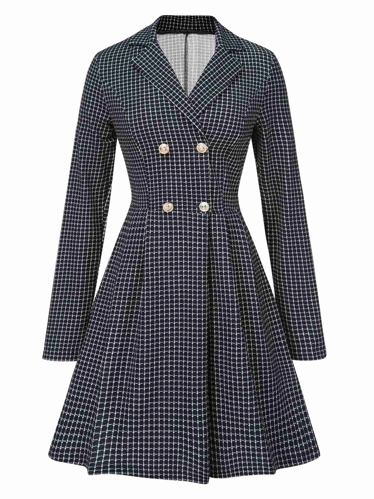 1950s Plaid Notch Lapel Double Breasted Coat