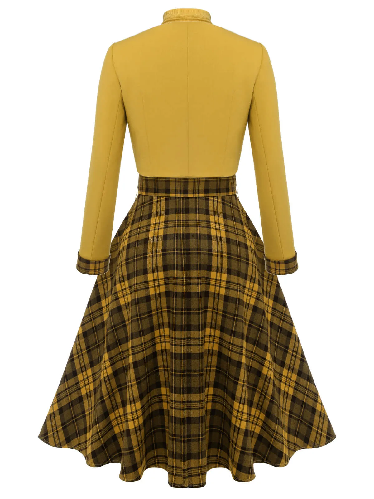 2PCS Yellow 1950s Short Coat & Plaid Dress