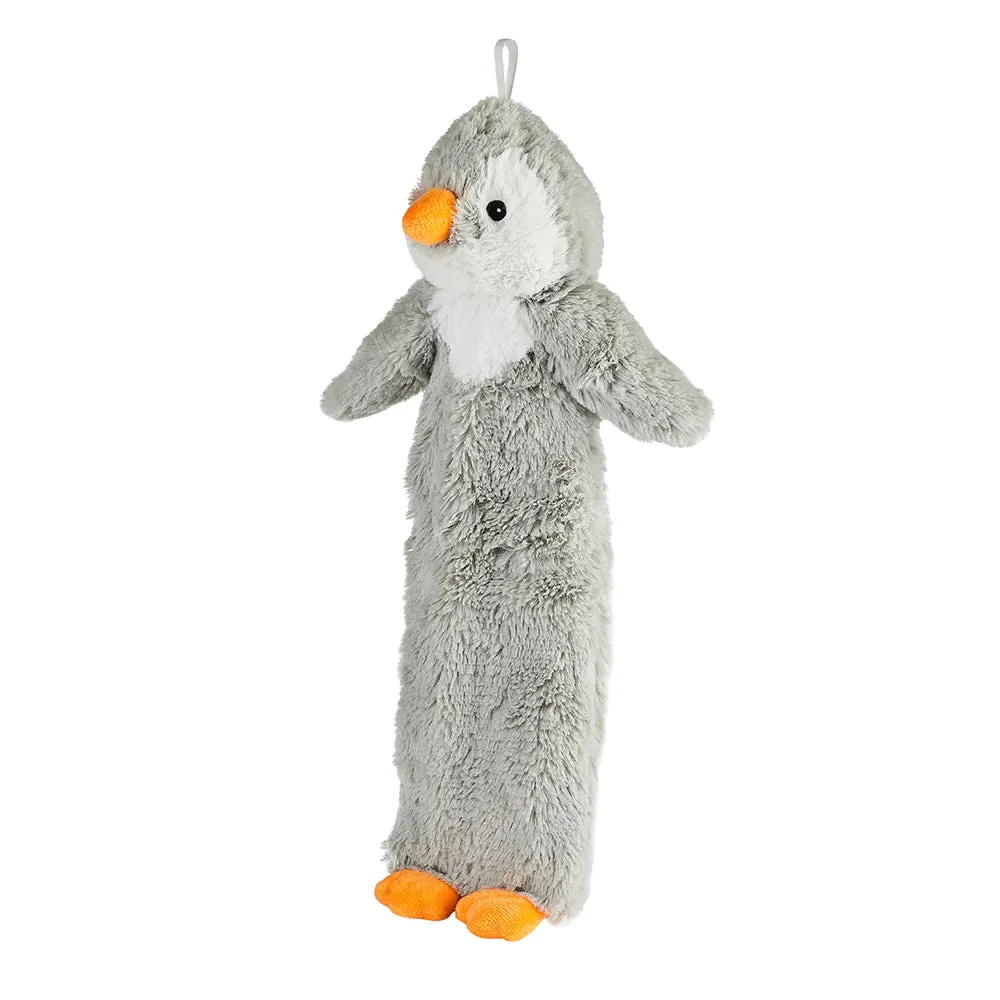 3D Midi Hot Water Bottle with Grey Penguin Faux Fur Cover