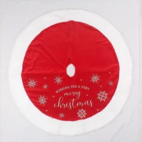 90cm Deluxe Traditional Red Velour Christmas Tree Skirt with White Fur