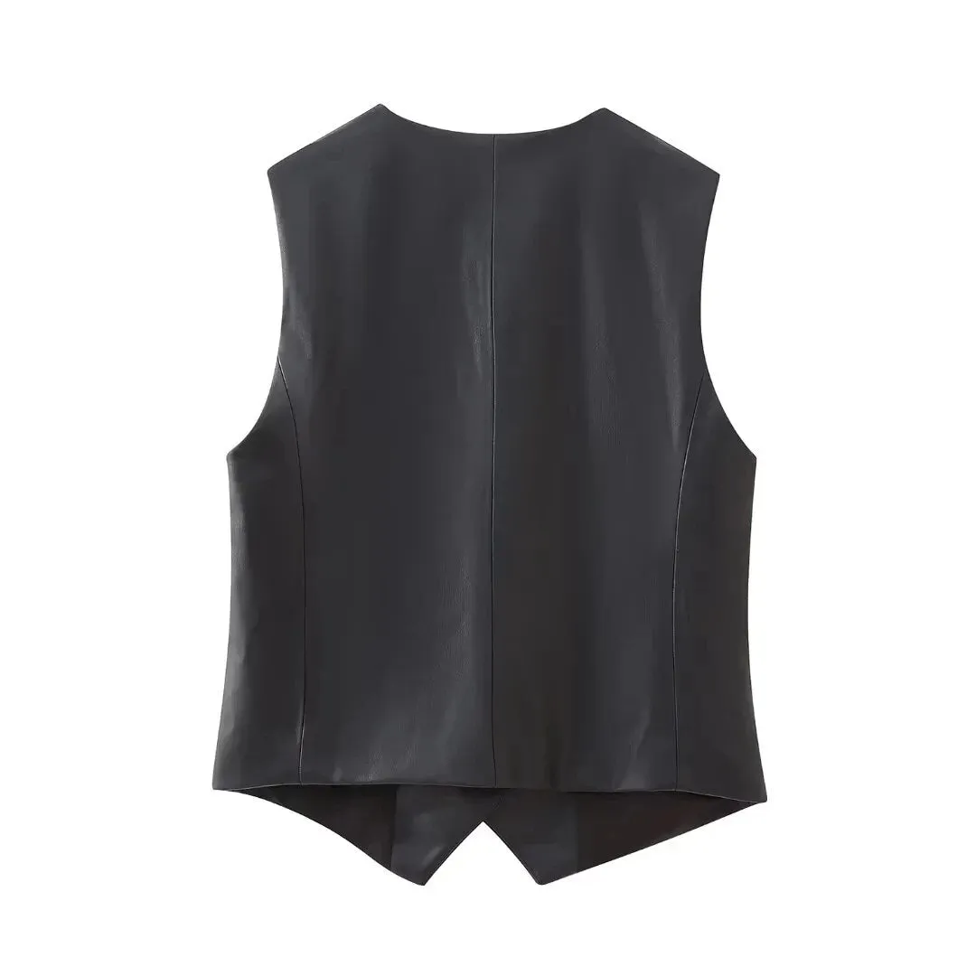 A&A Black Faux Leather Waistcoat