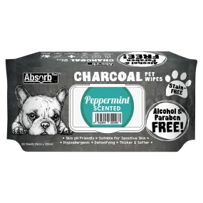 Absorb Plus Charcoal Pet Wipes Peppermint Scented 15cm x 20cm - 80sheets