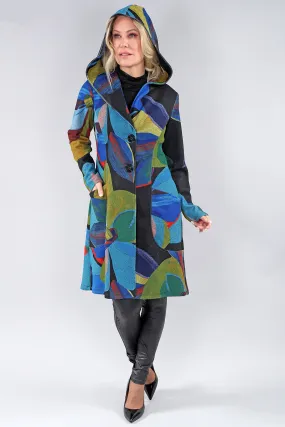 ABSTRACT FLORAL HOODIE COAT