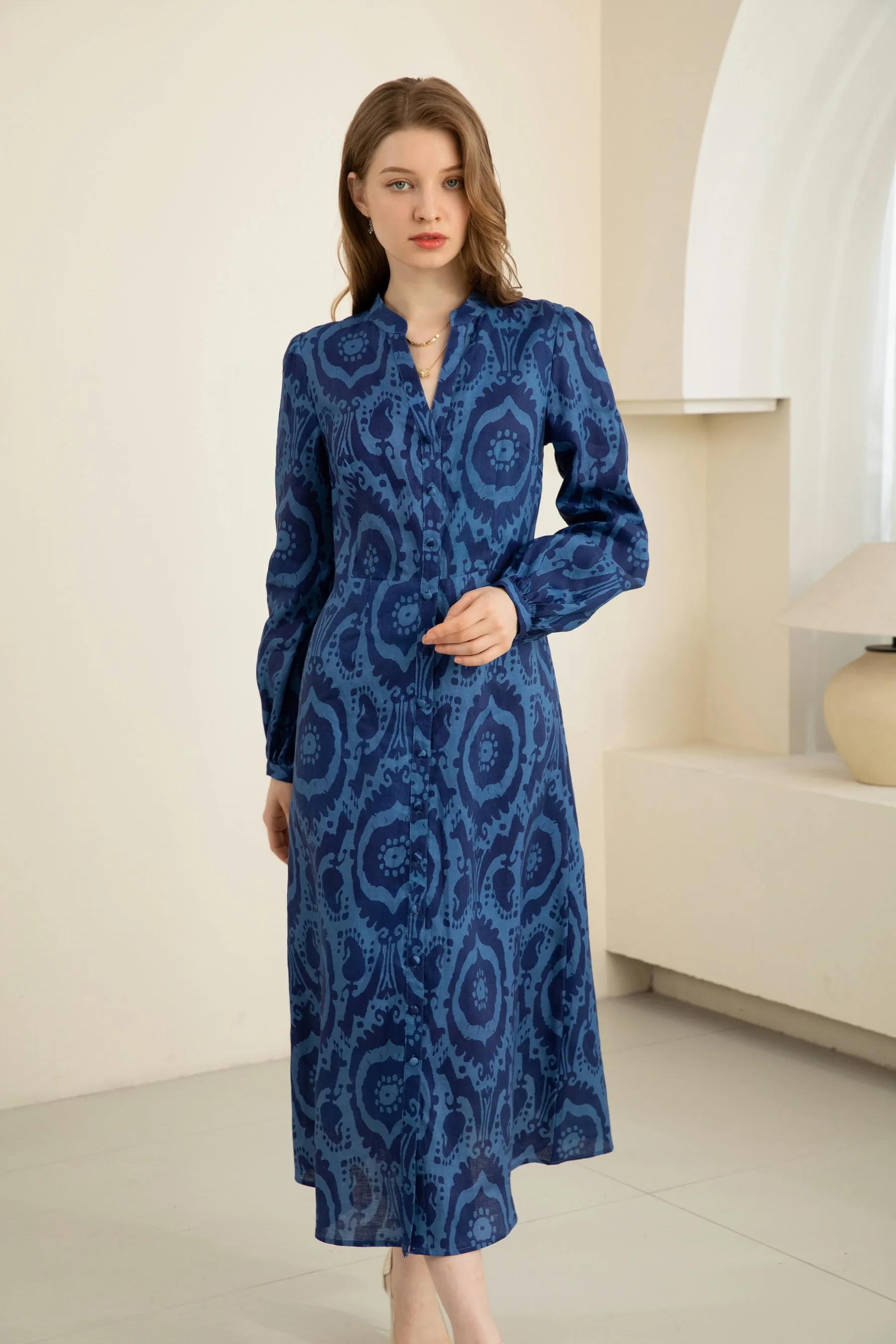 Ada Midi Linen Dress - Blue - GDS