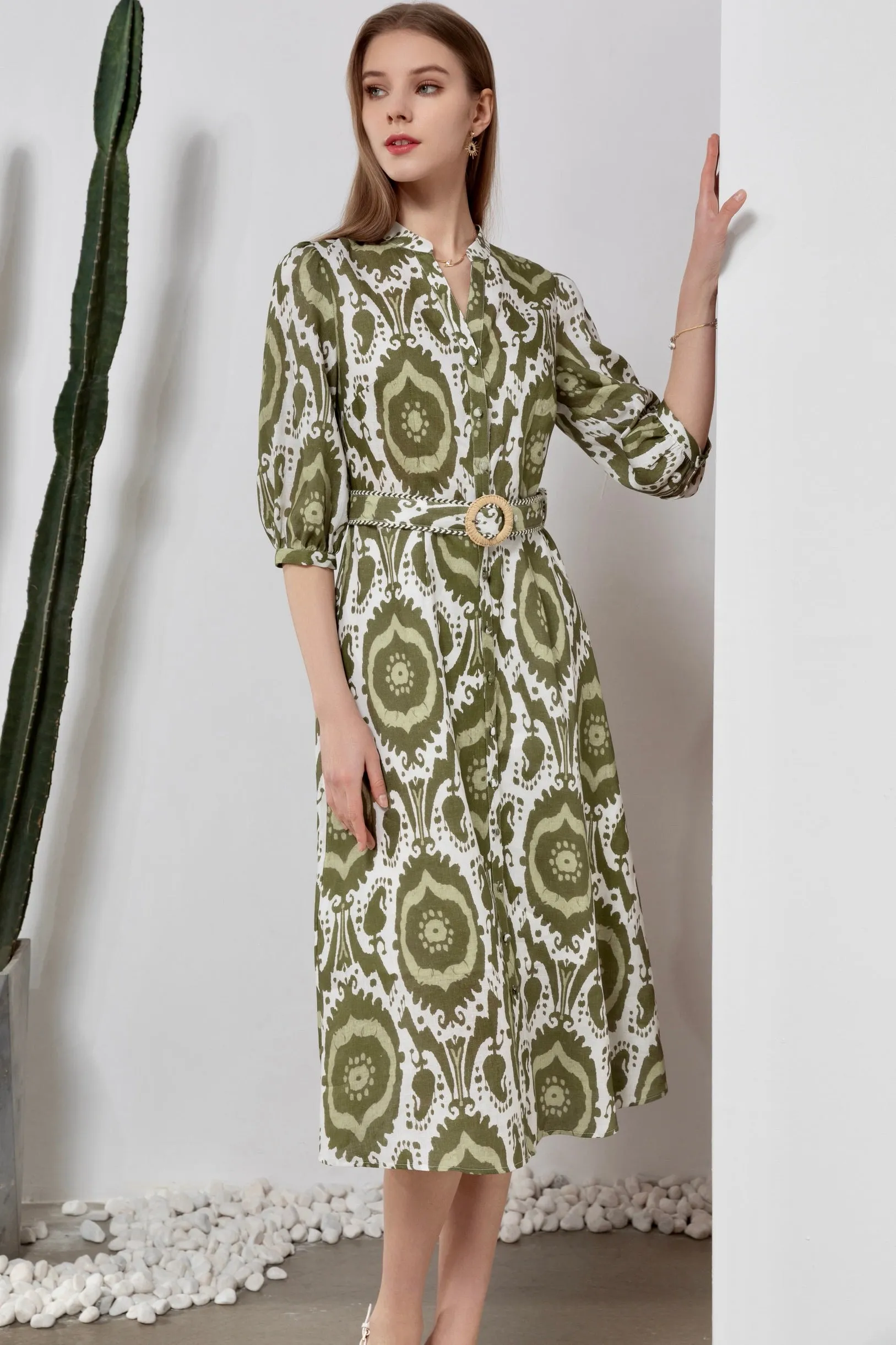 Ada Midi Linen Dress - Khaki