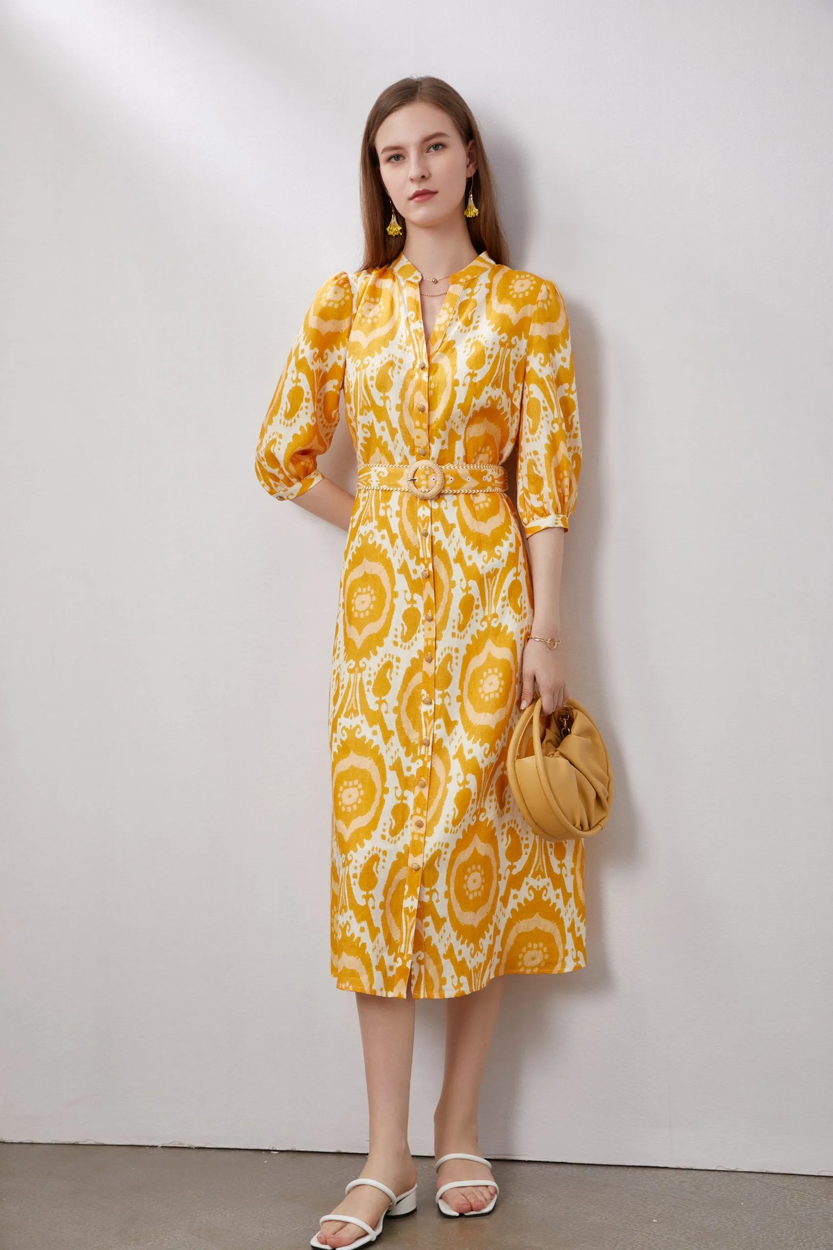 Ada Midi Linen Dress - Mustard/Yellow - GDS