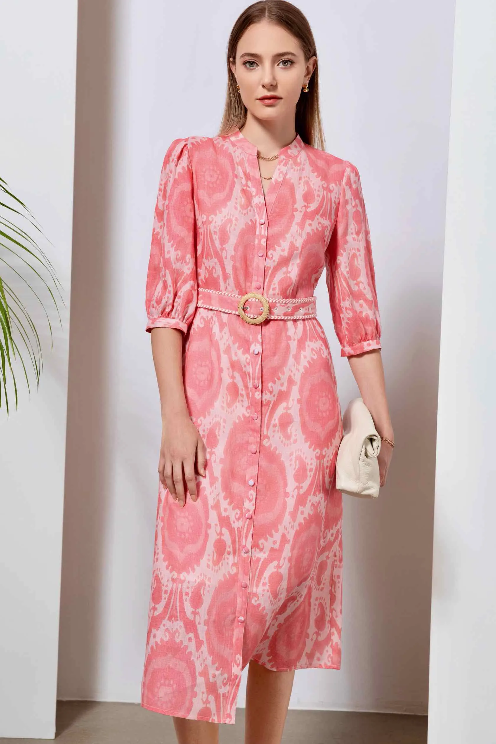 Ada Midi Linen Dress - Pink