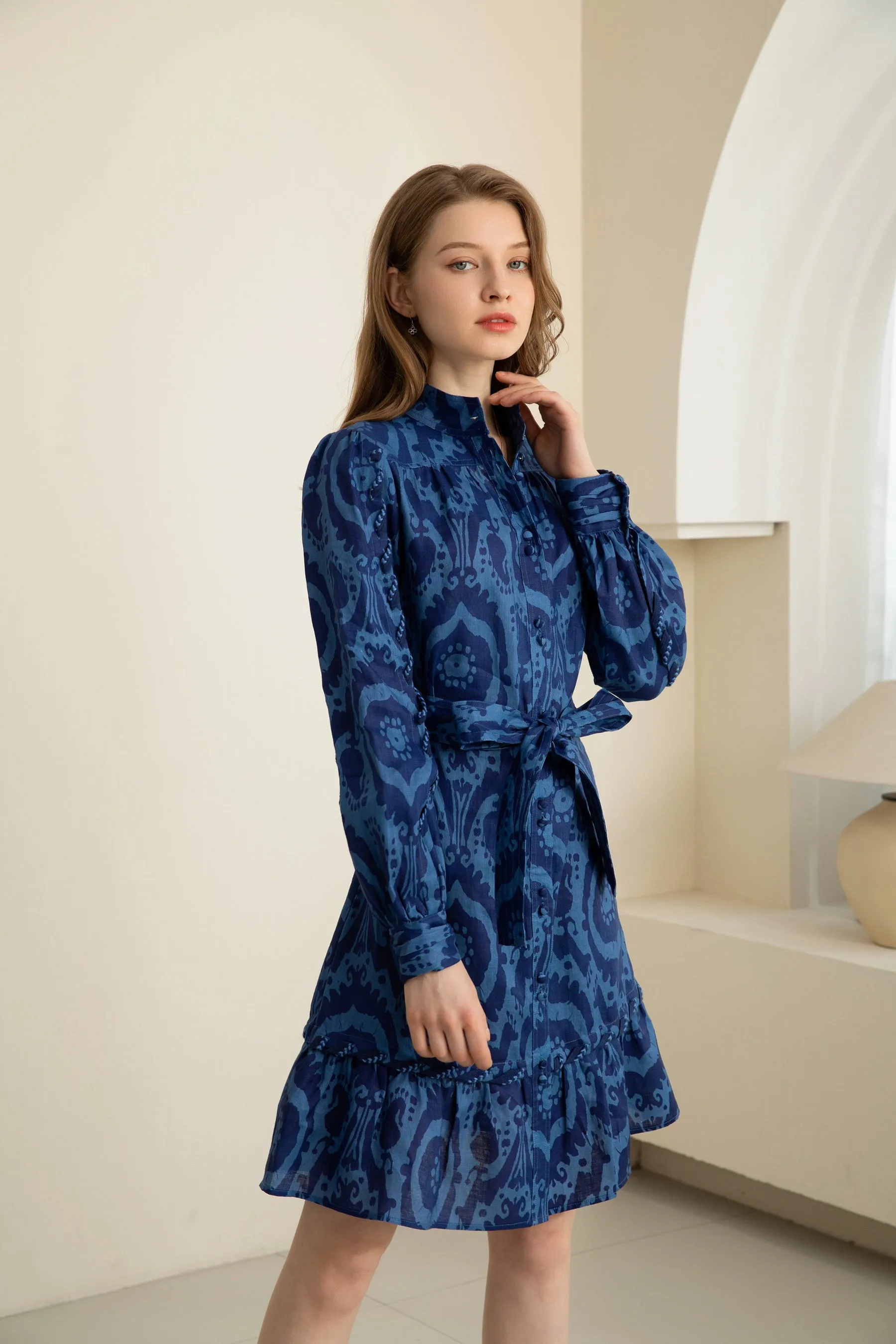 Ada Mini Linen Dress - Navy/Blue - GDS