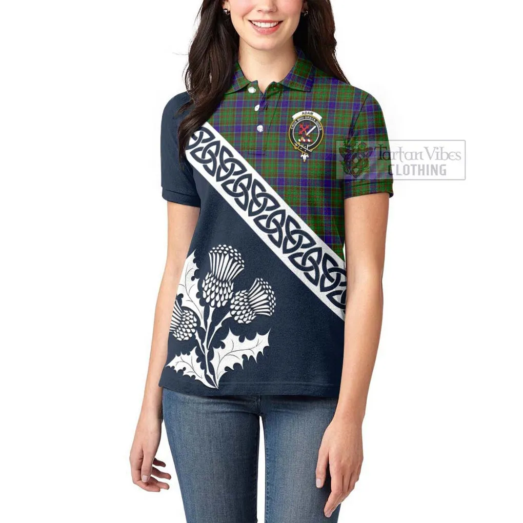 Adam Tartan Women's Polo Shirt Featuring Thistle and Scotland Map