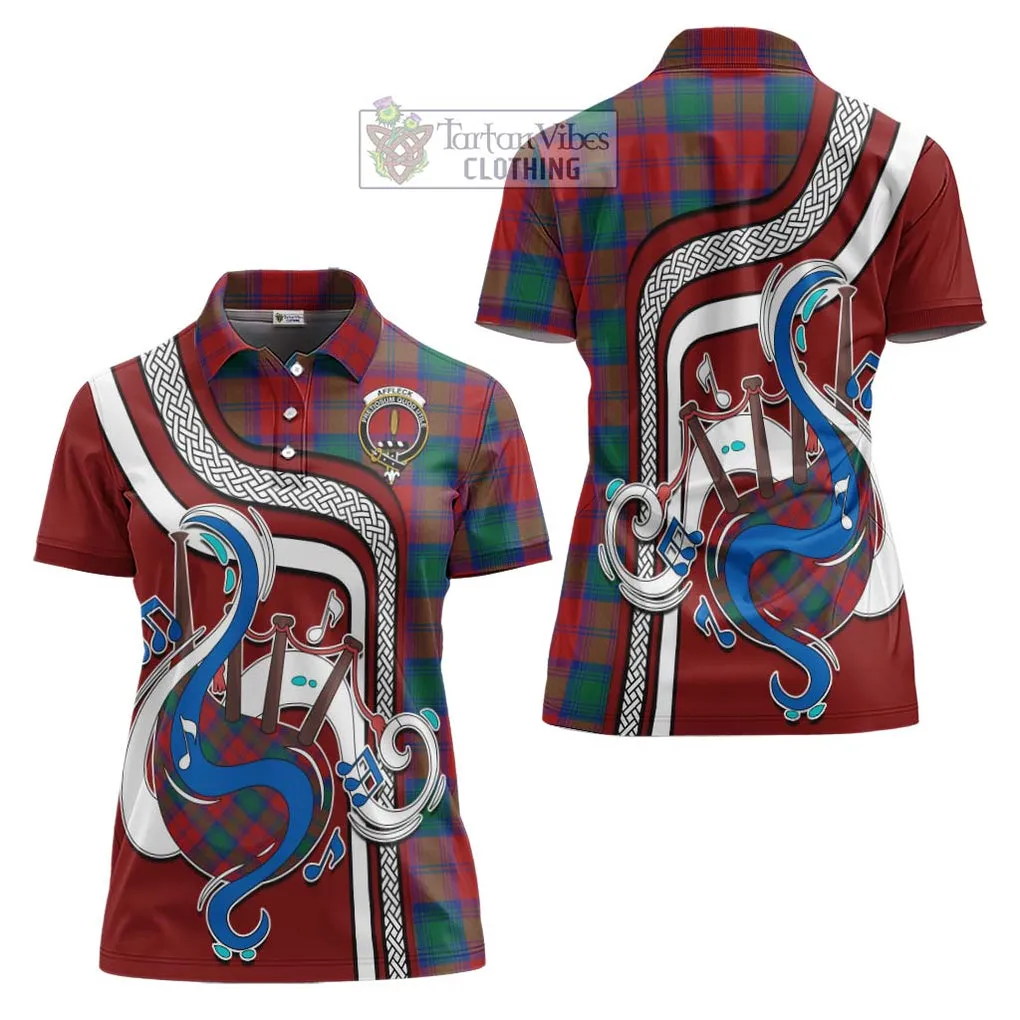 Affleck Tartan Women's Polo Shirt with Epic Bagpipe Style