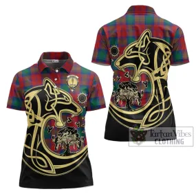 Affleck Tartan Women's Polo Shirt with Family Crest Celtic Wolf Style