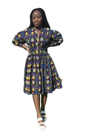 African Midi knee Length dress, African Print.