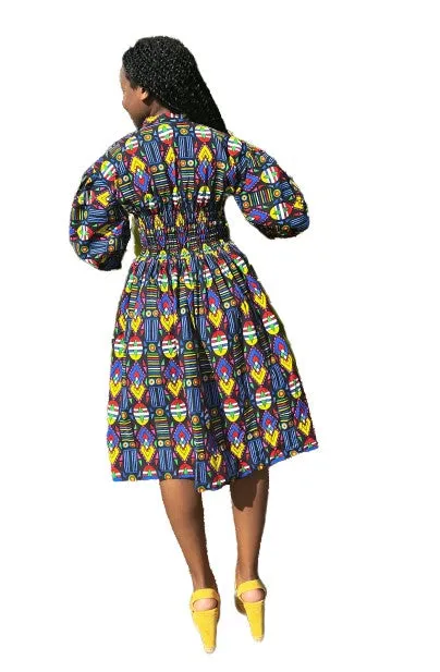 African Midi knee Length dress, African Print.