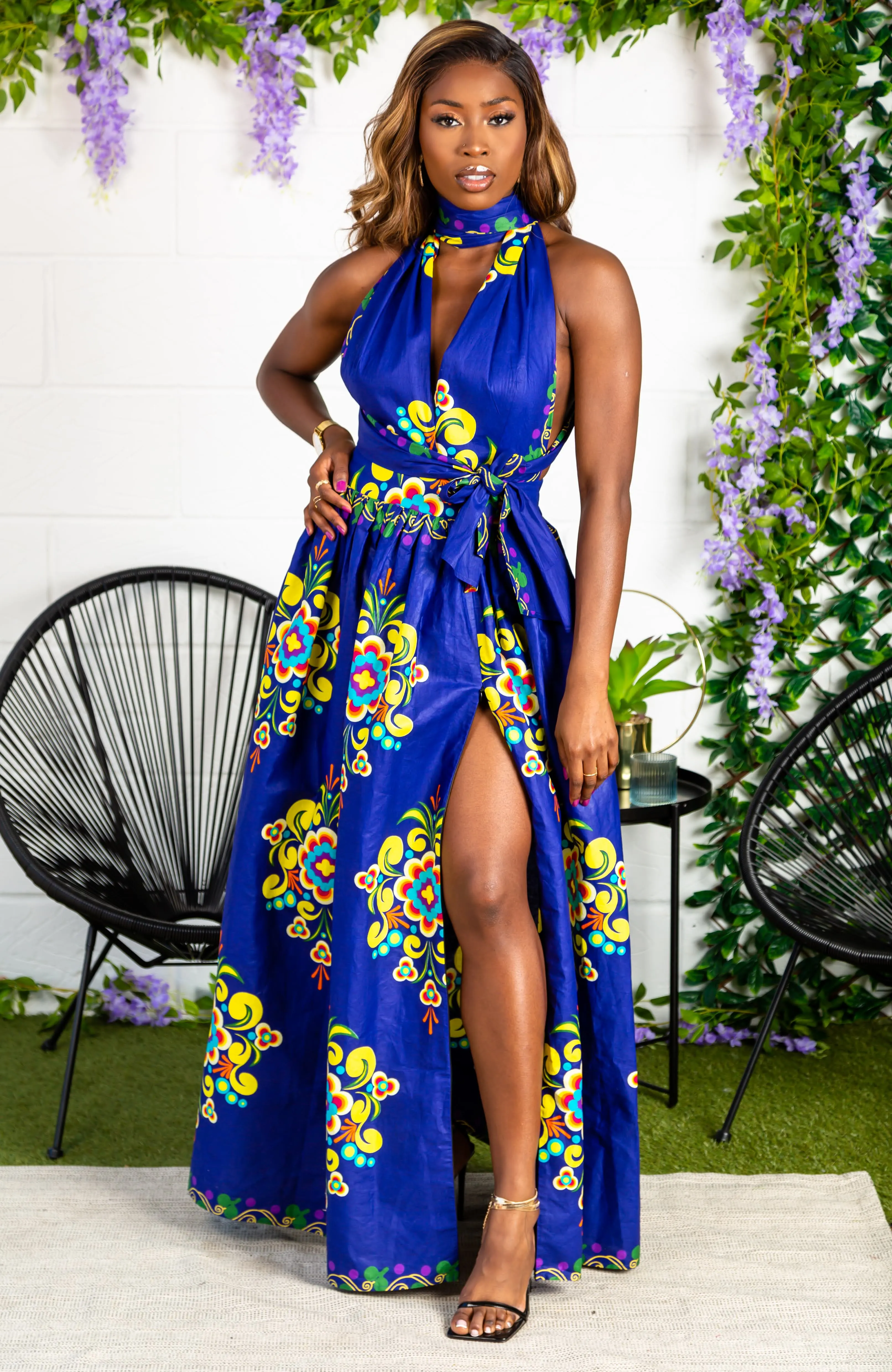 African Print Blue Infinity Multiway Maxi Dress - FRANCA