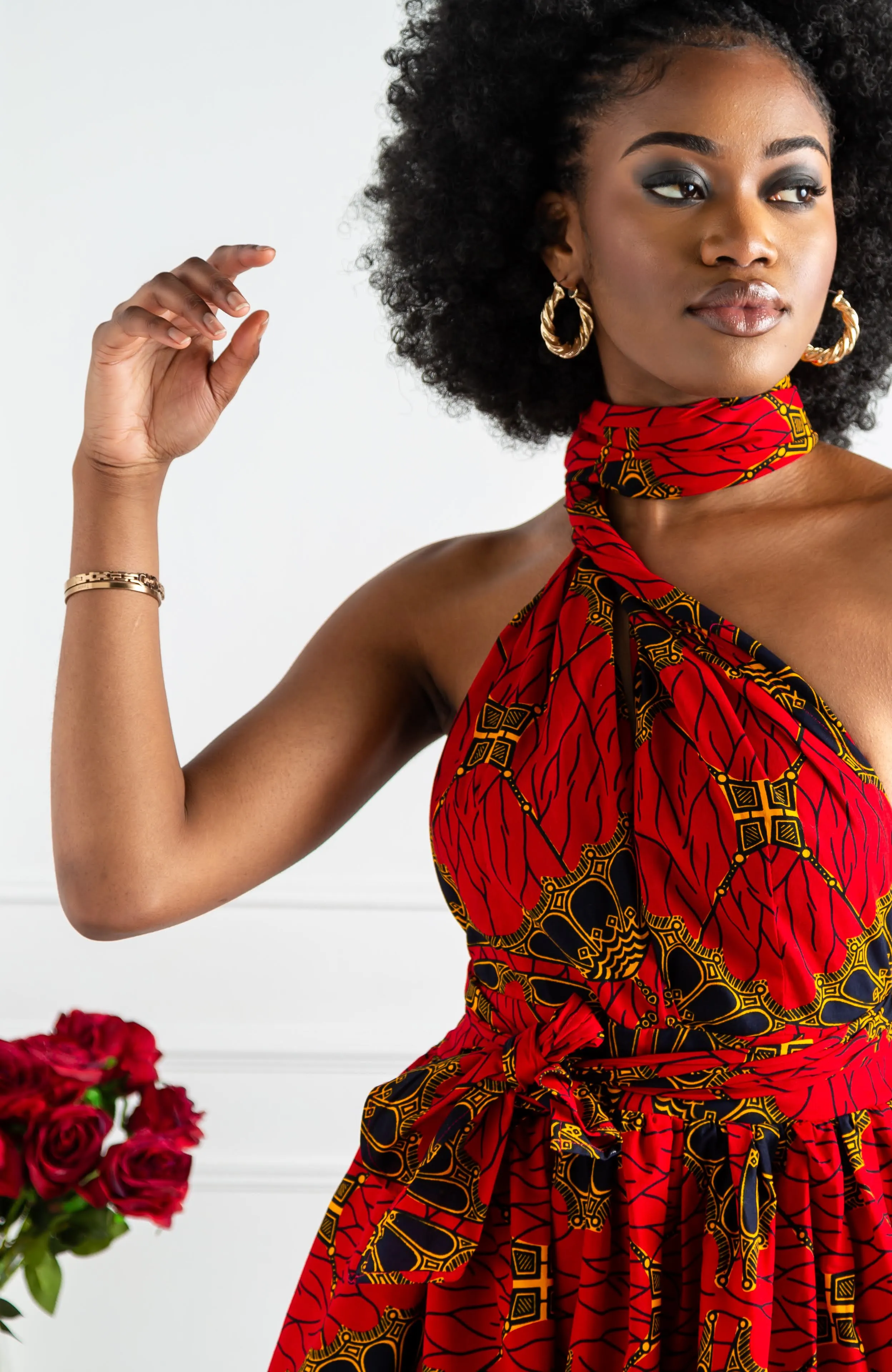 African Print Red Multiway Infinity Maxi Dress - Cordelia