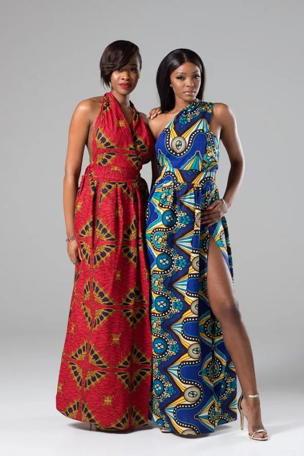 African Print Red Multiway Infinity Maxi Dress - Cordelia