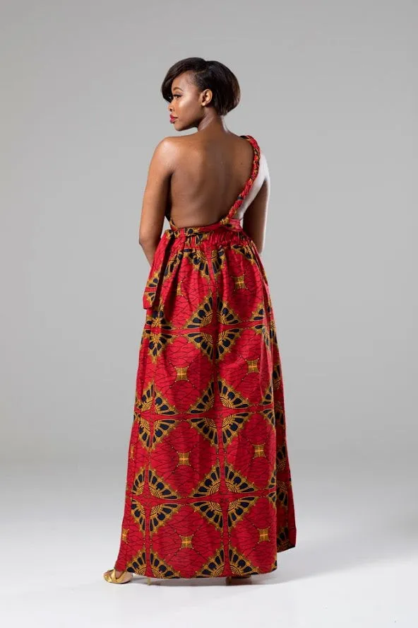 African Print Red Multiway Infinity Maxi Dress - Cordelia