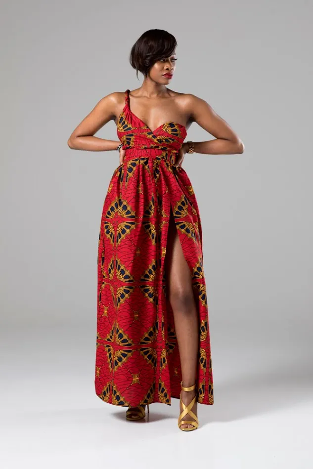 African Print Red Multiway Infinity Maxi Dress - Cordelia