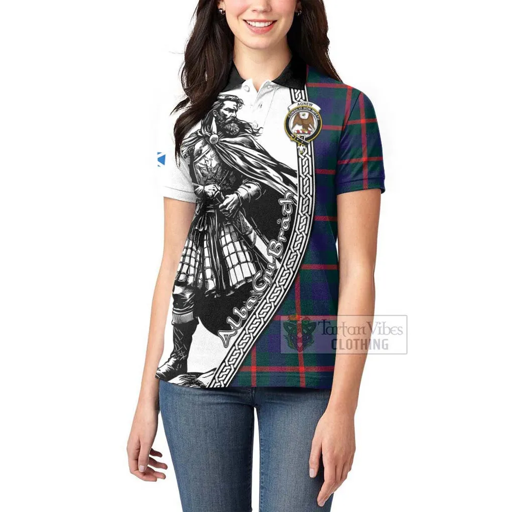 Agnew Tartan Clan Crest Women's Polo Shirt with Highlander Warrior Celtic Style