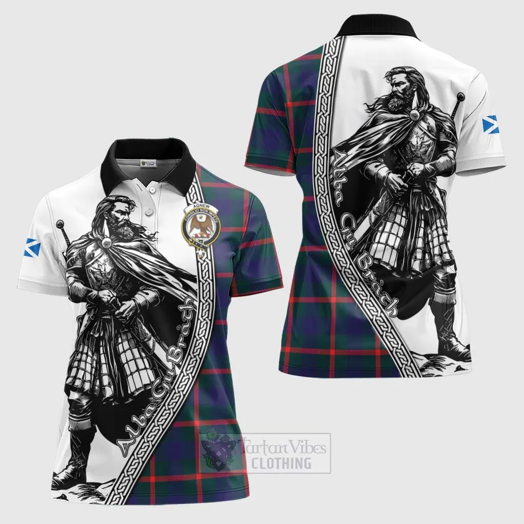 Agnew Tartan Clan Crest Women's Polo Shirt with Highlander Warrior Celtic Style