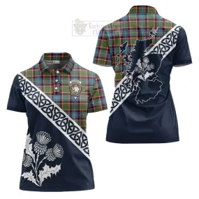 Aikenhead Tartan Women's Polo Shirt Featuring Thistle and Scotland Map