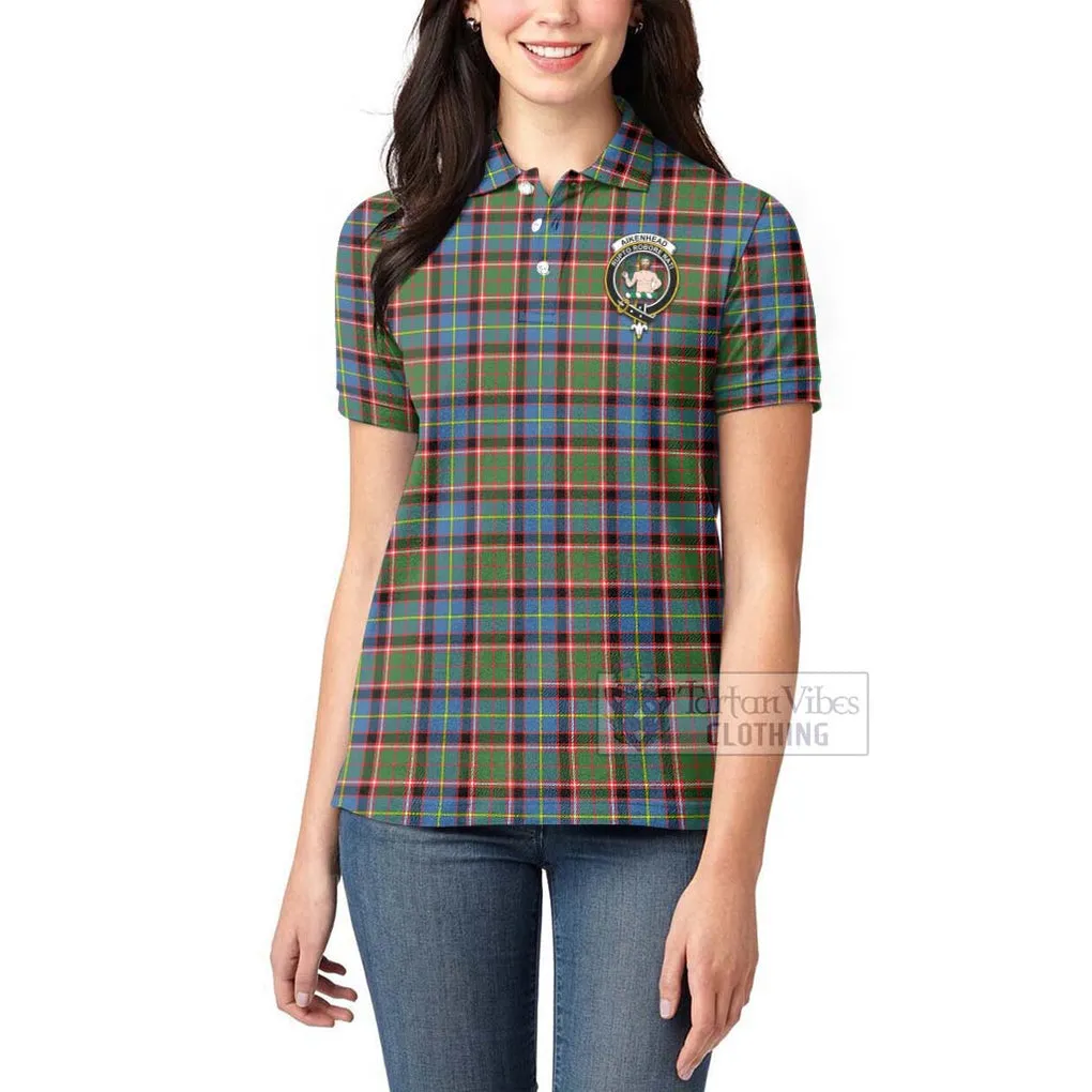 Aikenhead Tartan Women's Polo Shirt with Family Crest and Bearded Skull Holding Bottles of Whiskey