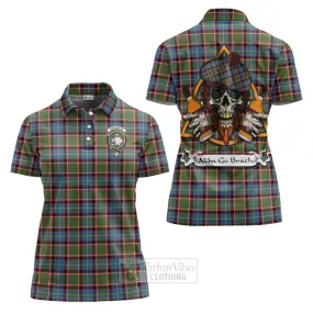 Aikenhead Tartan Women's Polo Shirt with Family Crest and Bearded Skull Holding Bottles of Whiskey