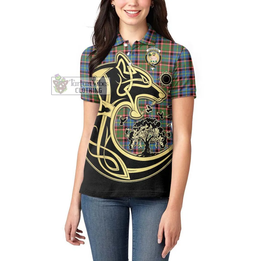 Aikenhead Tartan Women's Polo Shirt with Family Crest Celtic Wolf Style