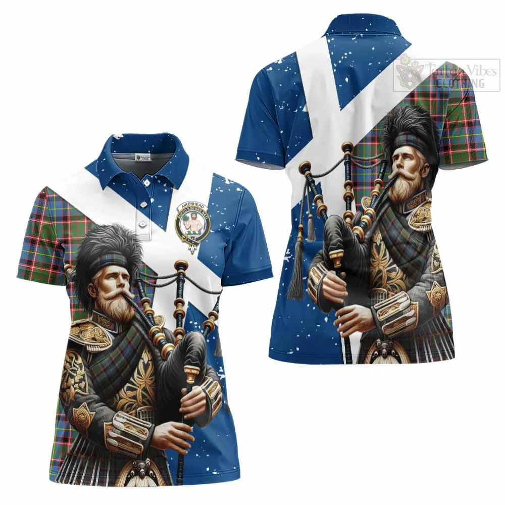 Aikenhead Tartan Women's Polo Shirt with Family Crest Scottish Bagpiper Vibes