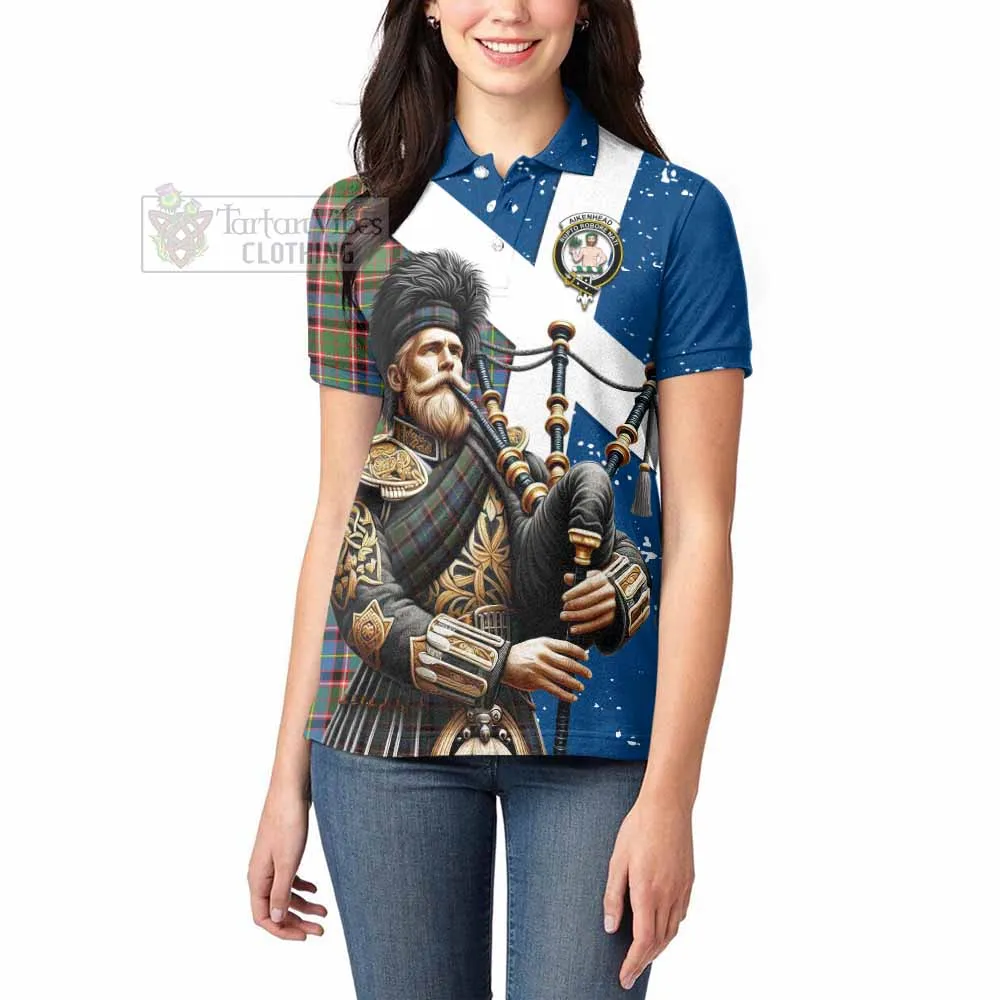 Aikenhead Tartan Women's Polo Shirt with Family Crest Scottish Bagpiper Vibes