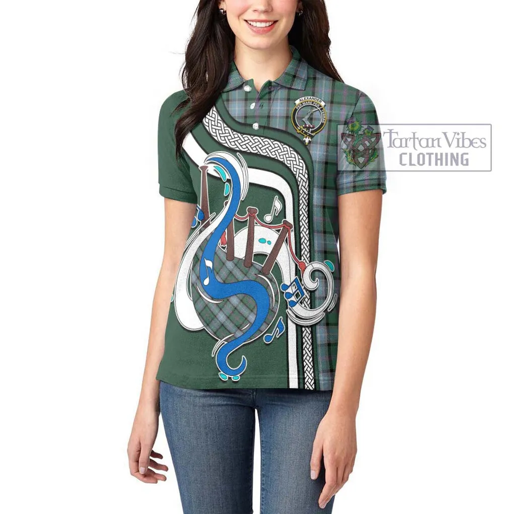 Alexander of Menstry Hunting Tartan Women's Polo Shirt with Epic Bagpipe Style