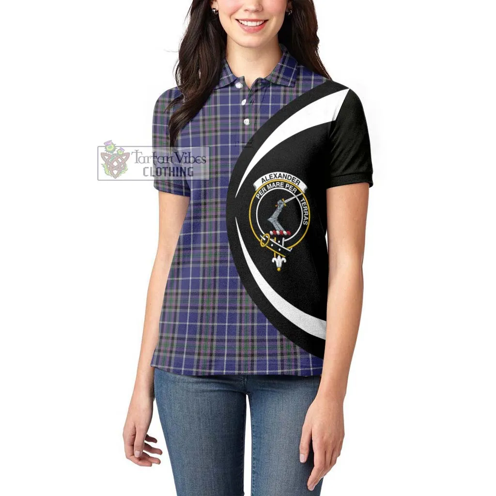 Alexander of Menstry Tartan Women's Polo Shirt with Family Crest Circle Style