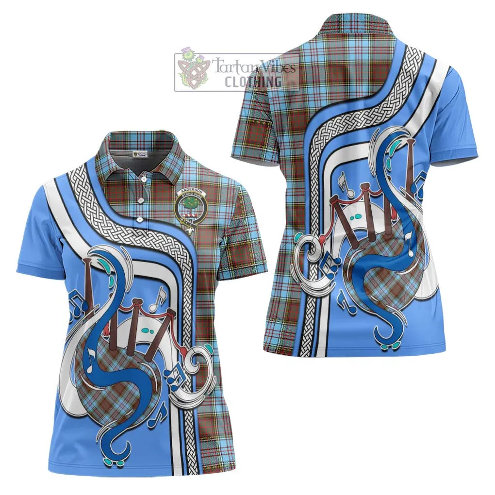 Anderson Ancient Tartan Women's Polo Shirt with Epic Bagpipe Style