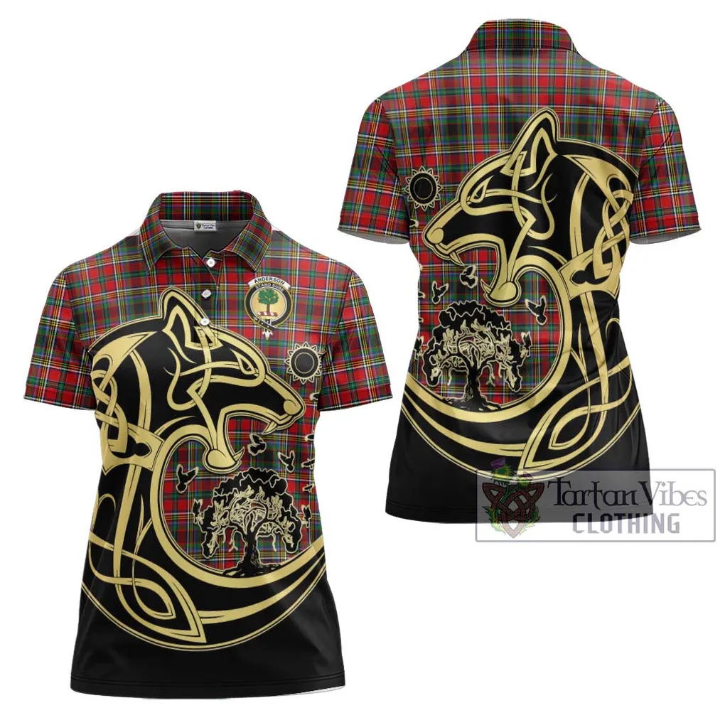 Anderson of Arbrake Tartan Women's Polo Shirt with Family Crest Celtic Wolf Style