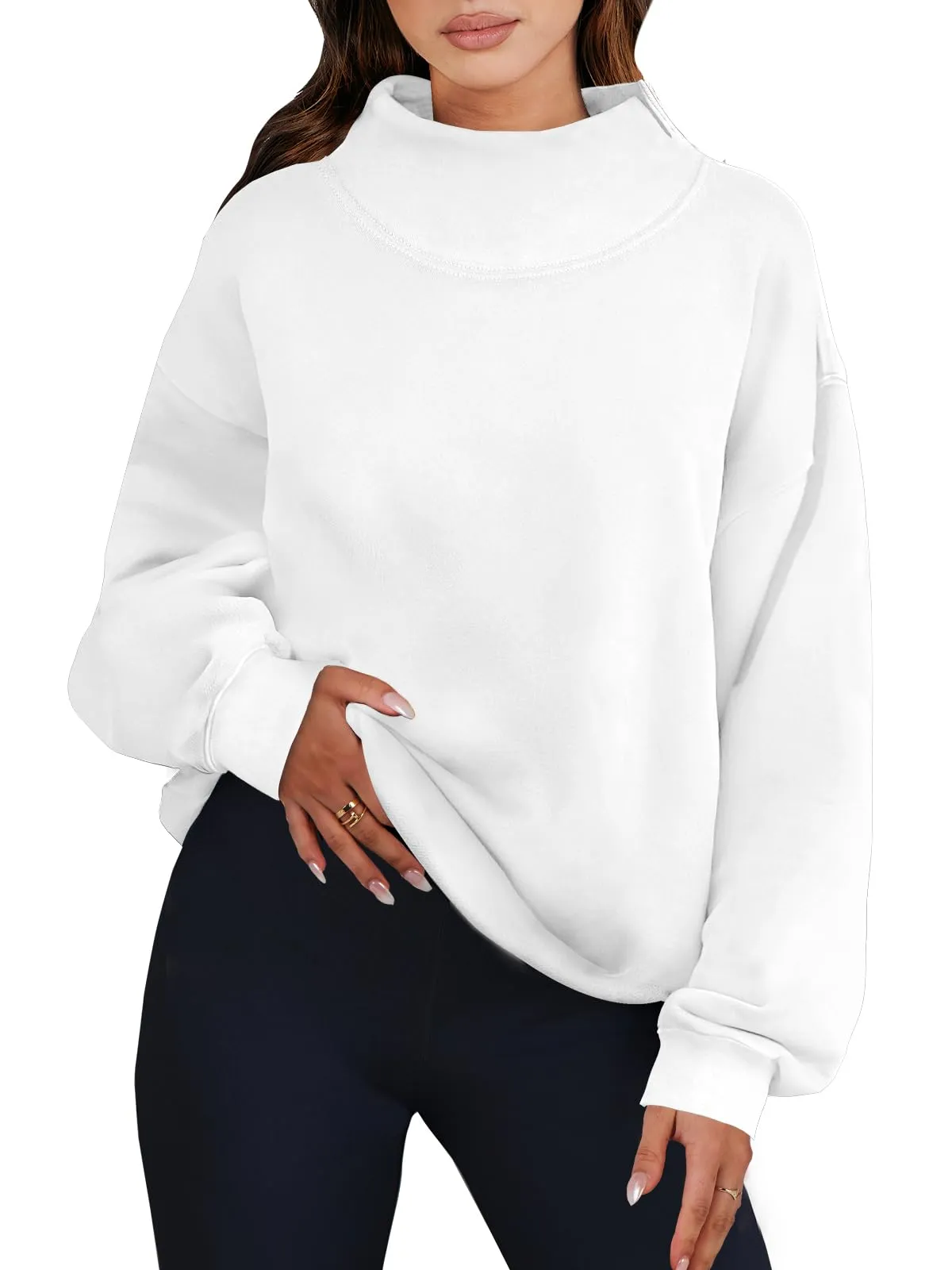 ANRABESS Womens Oversized Sweatshirts Turtleneck Pullover Long Sleeve Hoodies Tops 2024 Fall Fashion Preppy Outfits White-L