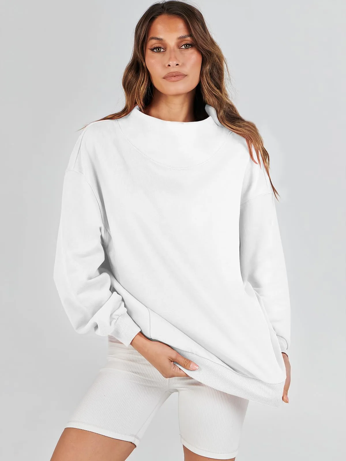 ANRABESS Womens Oversized Sweatshirts Turtleneck Pullover Long Sleeve Hoodies Tops 2024 Fall Fashion Preppy Outfits White-L