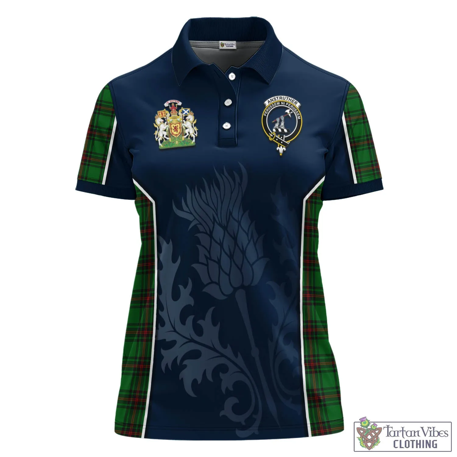 Anstruther Tartan Women's Polo Shirt with Family Crest and Scottish Thistle Vibes Sport Style