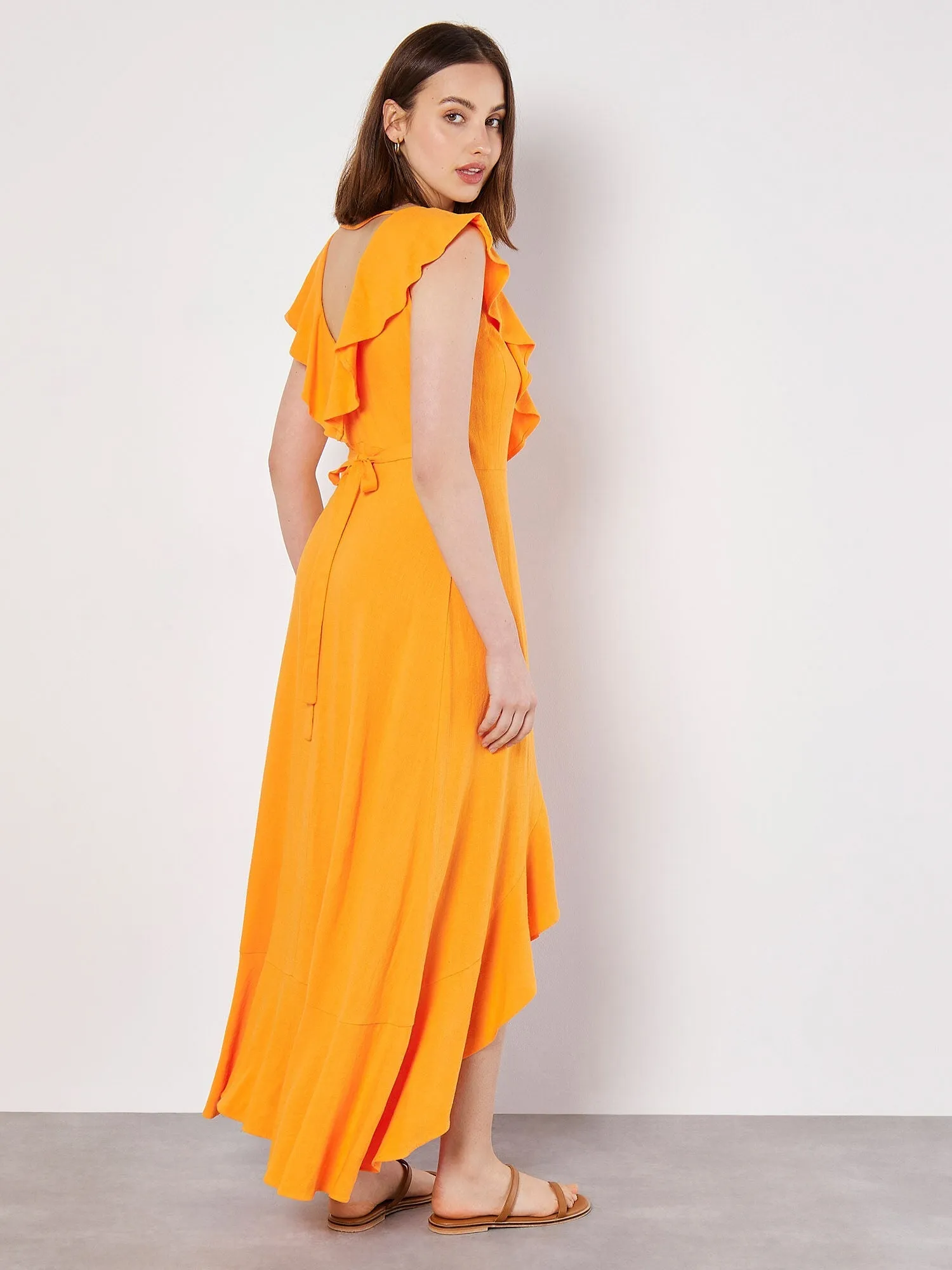 APRICOT - Ruffle Wrap Hi-Lo Linen Mix Dress - 828582 - FINAL SALE