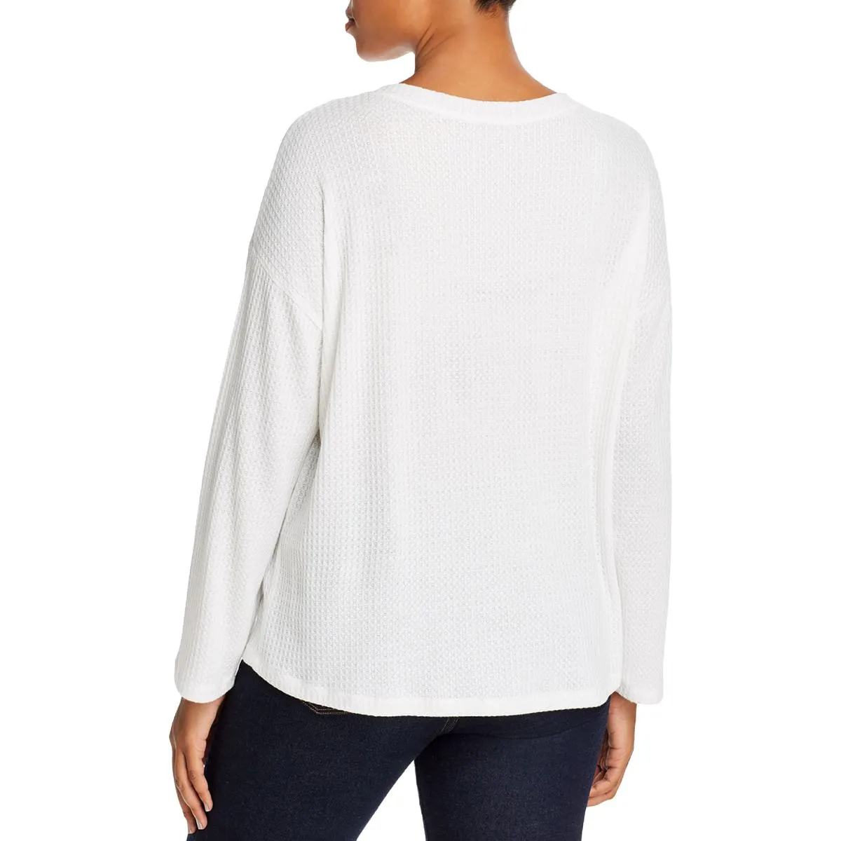 Aqua Curve Womens Plus Waffle Long Sleeve Henley Top