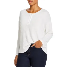 Aqua Curve Womens Plus Waffle Long Sleeve Henley Top