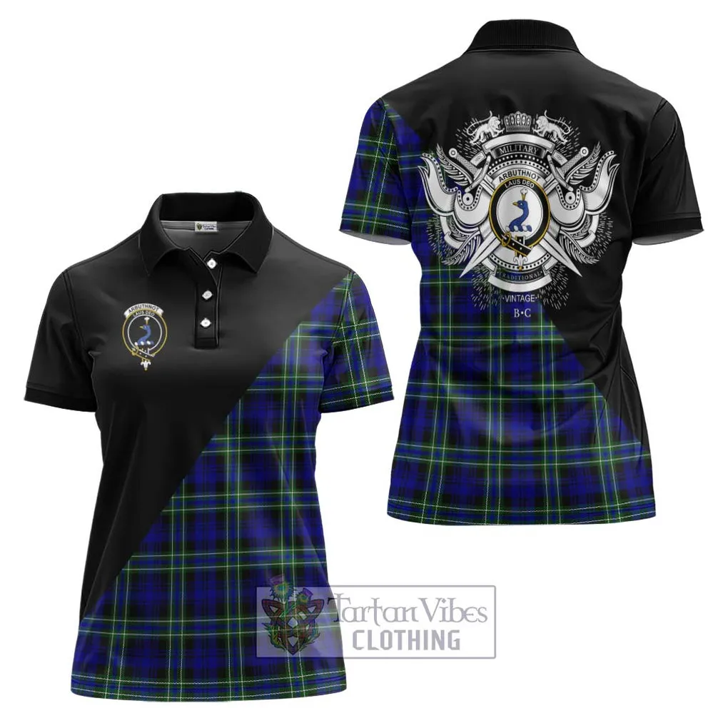 Arbuthnot Modern Tartan Women's Polo Shirt with Family Crest and Military Logo Style