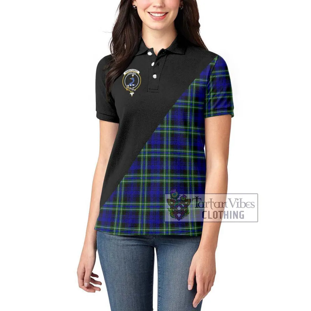 Arbuthnot Modern Tartan Women's Polo Shirt with Family Crest and Military Logo Style