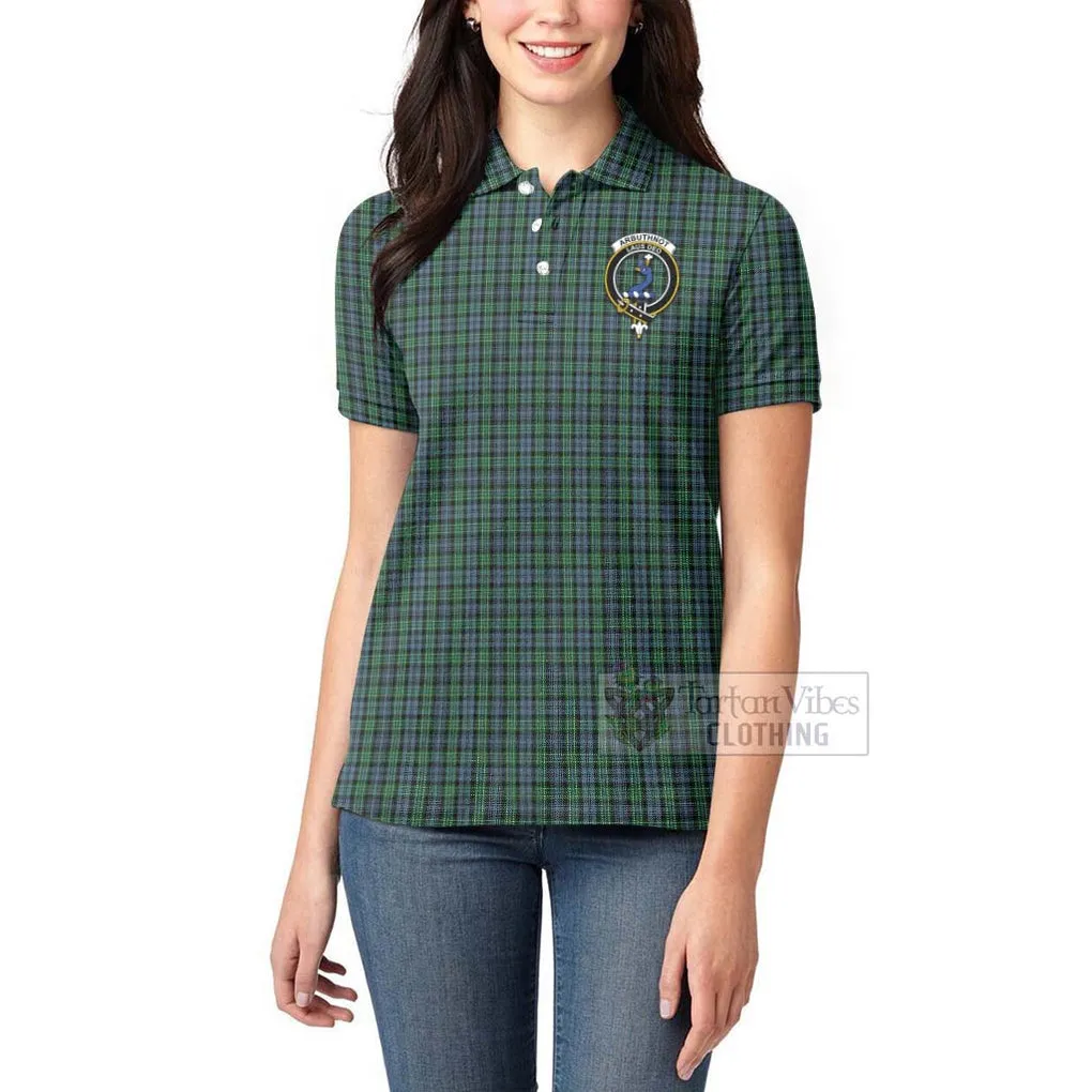 Arbuthnot Tartan Women's Polo Shirt with Family Crest and Bearded Skull Holding Bottles of Whiskey