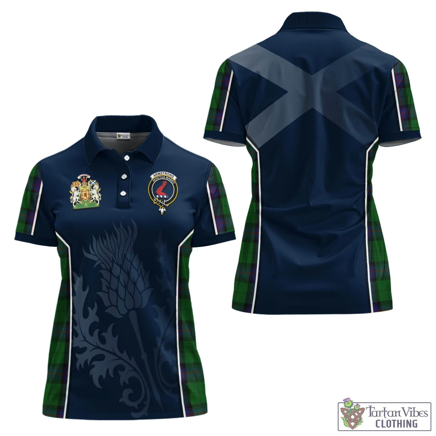 Armstrong Tartan Women's Polo Shirt with Family Crest and Scottish Thistle Vibes Sport Style