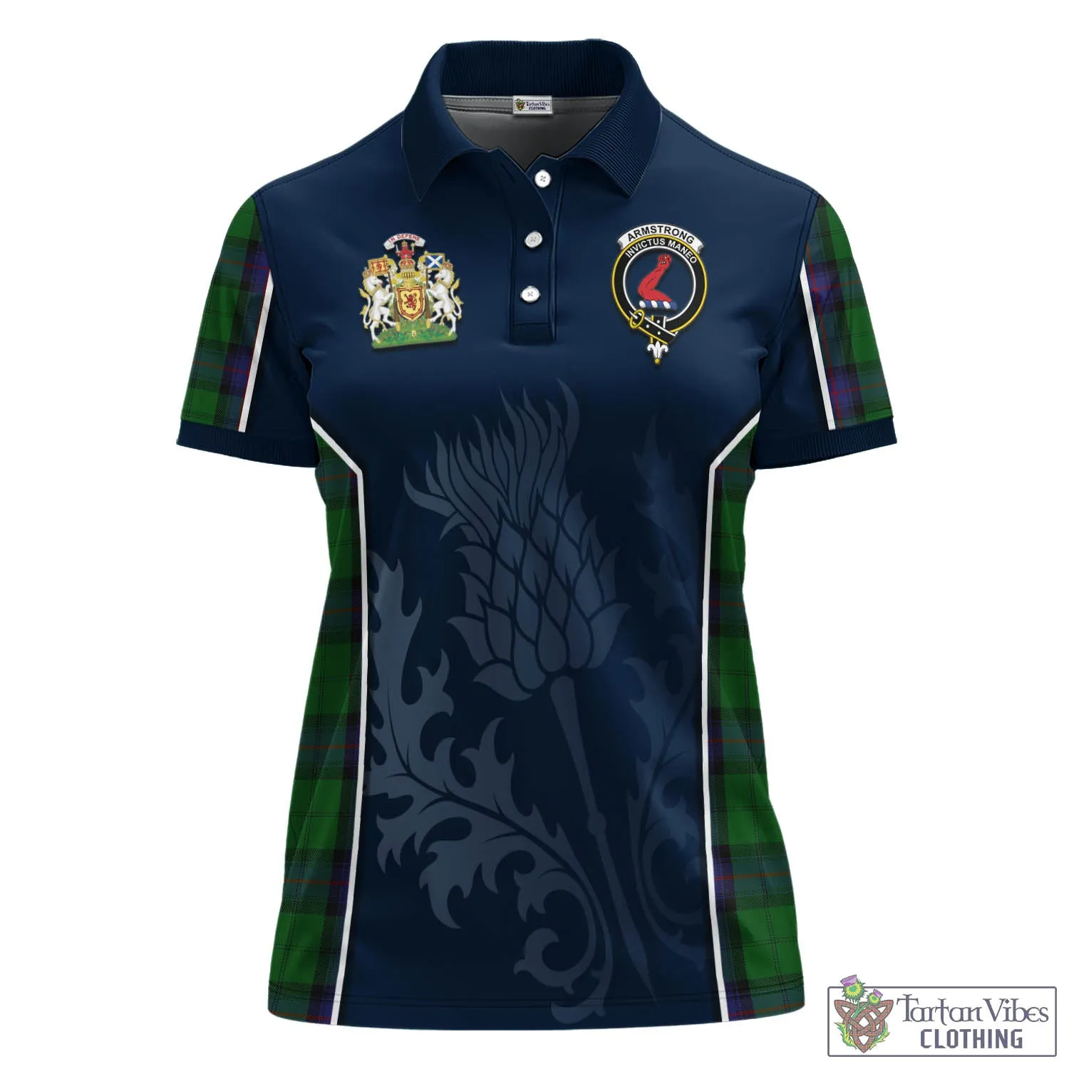 Armstrong Tartan Women's Polo Shirt with Family Crest and Scottish Thistle Vibes Sport Style