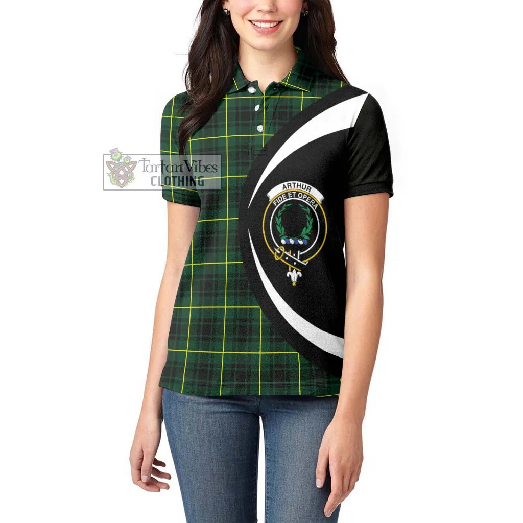 Arthur Modern Tartan Women's Polo Shirt with Family Crest Circle Style