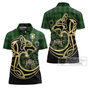 Arthur Tartan Women's Polo Shirt with Family Crest Celtic Wolf Style